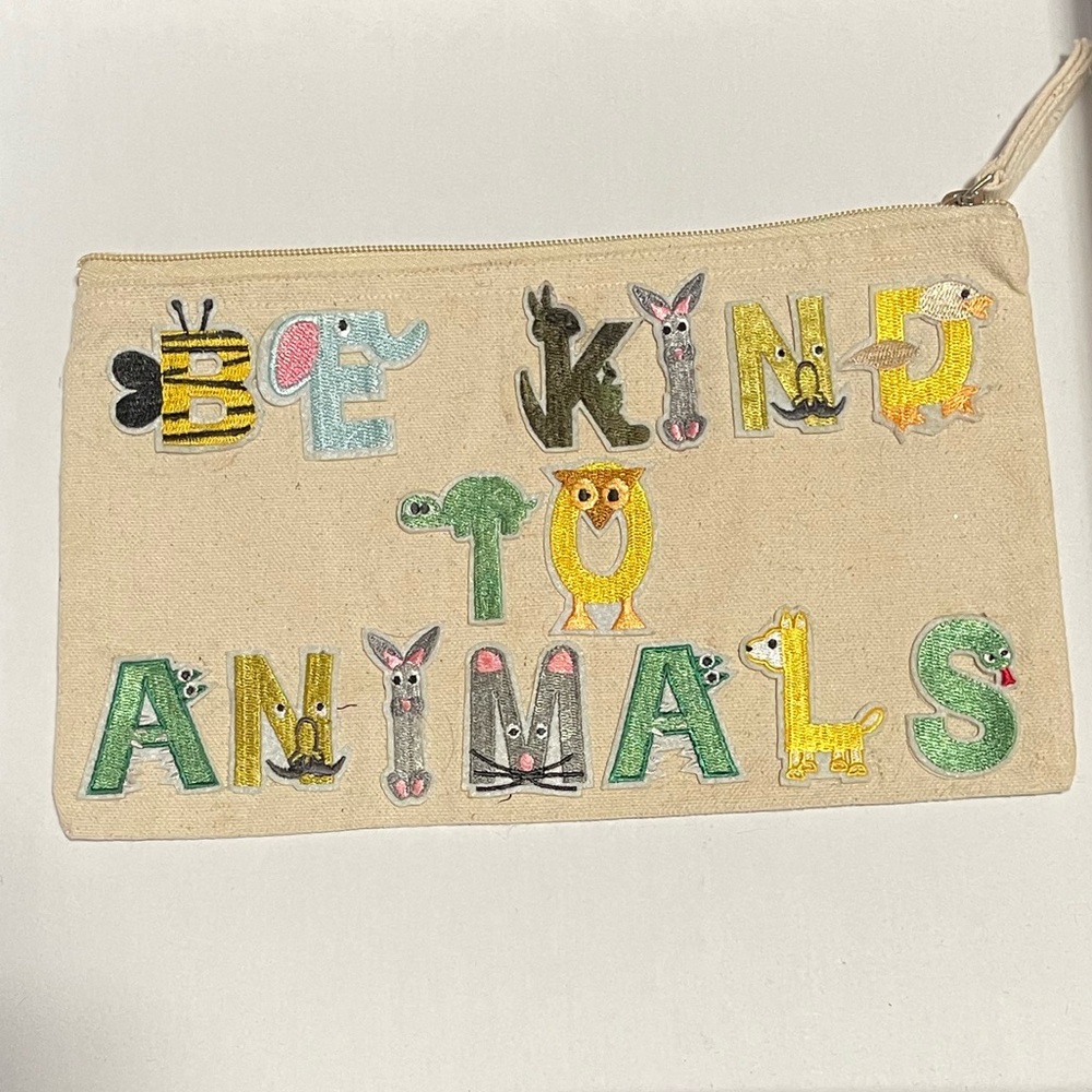 HANDMADE BE KIND TO ANIMALS POUCH BAG